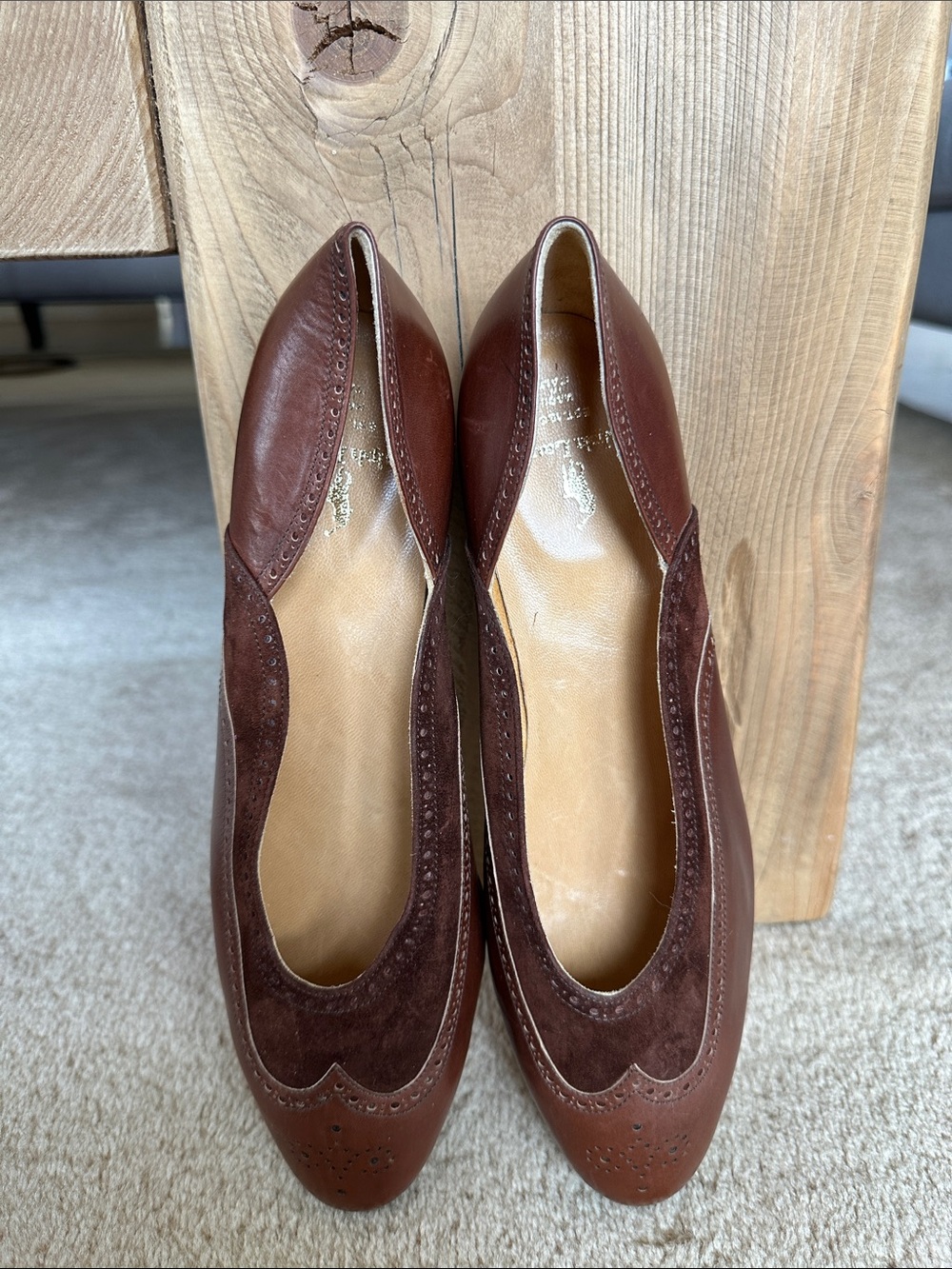 New Southwestern Ralph Lauren Brown Leather and Suede Scalloped Flats 9